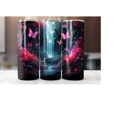 neon butterfly 20 oz tumbler wrap, butterfly tumbler wrap, vibrant wrap, straight template, tapered, sublimation graphic