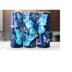 blue butterfly 20 oz tumbler wrap, butterfly tumbler wrap, vibrant wrap, straight template, tapered, sublimation graphic