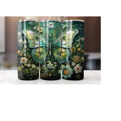green butterfly 20 oz tumbler wrap, butterfly tumbler wrap, vibrant wrap, straight template, tapered, sublimation graphi