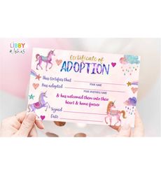 adopt a unicorn certificate unicorn adoption  birthday