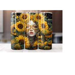 sunflower woman 20 oz tumbler wrap, sunflower tumbler wrap, sunflower, vibrant wrap, straight template, tapered, sublima