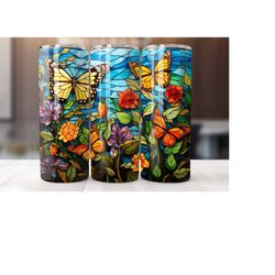 stained glass butterfly 20 oz tumbler wrap, butterfly tumbler wrap, vibrant wrap, straight template, tapered, sublimatio