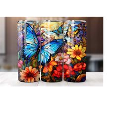 20 oz stained glass butterfly tumbler wrap, butterfly tumbler wrap, vibrant wrap, straight template, tapered, sublimatio