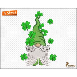 st. patrick's day gnome embroidery design, st. patrick's shamrock clover gnome embroidery files, irish lucky gnome machi