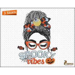 mom spooky vibes embroidery design, halloween spooky mama embroidery design, messy bun mama embroidery design, momster e