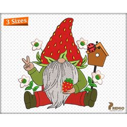 strawberry gnome embroidery design, gnome strawberry machine embroidery designs, gnome embroidery files, summer strawber