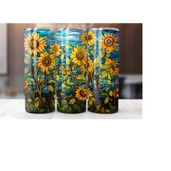 stained glass sunflower 20 oz tumbler wrap, sunflower tumbler wrap, sunflower, vibrant wrap, straight template, tapered,