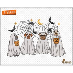 dog ghost embroidery design, halloween tricks for treats ghost dogs embroidery design, halloween spider web ghost machin