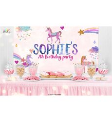 editable unicorn backdrop banner unicorn birthday party girl magical party decor welcome sign download template printable corjl 103