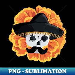 charro mexican kawaii cute sugar skull mexican style cempaschil mustache mexican sombrero skeleton - png transparent sublimation design - stunning sublimation graphics