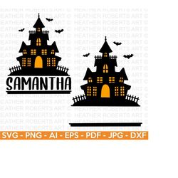 haunted house split monogram svg, cute halloween svg, bats svg, haunted house clipart, editable svg, halloween vibes, cu