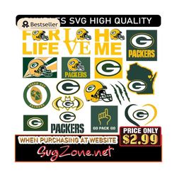 high quality green bay packers bundle svg logo, instant download