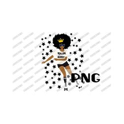 roller afro queen png for sublimation, afro queen, afro lady black woman, black queen, roller-skates instant download png