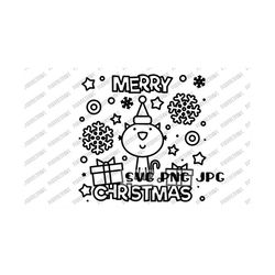 merry christmas coloring svg, coloring page, coloring tshirt, merry christmas svg, cartoon cat, cut file, sublimation svg png jpg