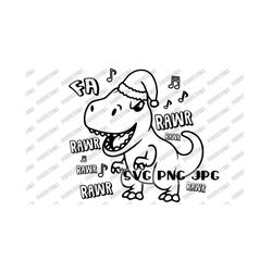 t-rex christmas coloring svg, funny, cartoon, rawr, coloring page, coloring tshirt design, instant download svg png jpg