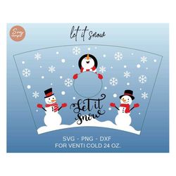 let it snow cold cup svg, christmas cup svg, christmas wrap svg, christmas snowman pattern decal full wrap venti cold cup 24 oz for cricut