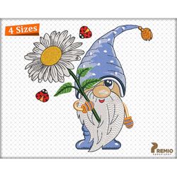 daisy gnome embroidery design, spring gnome embroidery files, gnome with daisy embroidery design, gnome embroidery desig