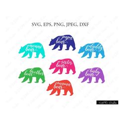 bear svg, bear bundle svg, mama bear svg, baby bear svg, bear clip art, papa bear clipart, mama bear, cricut, silhouette