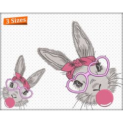 bunny machine embroidery designs, embroidery easter files, easter bunny with heart glasses digital embroidery design, ba