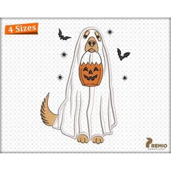 ghost dog design, retro ghost dog embroidery design, halloween embroidery ghost dog machine design, spooky ghost dog ske