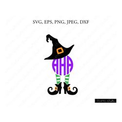 halloween witch monogram svg, witch legs svg, halloween svg, monogram svg, monogram clipart, witch hat svg, cricut, silh