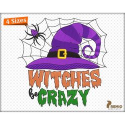 witch hat embroidery design, halloween witch embroidery design, embroidery witch, witches be crazy hat machine embroider