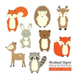 woodland animals clip art & vectors - invitation, crafting, baby shower, web design, scrapbooking - cute woodland animal