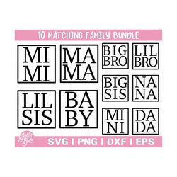 family svg, matching family svg bundle, mama, dada, mini, big bro, big sis, nana,lil bro, lil sis svg,baby,quotes,family square svg,svg,png,