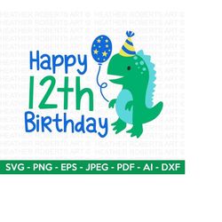 happy 12th birthday svg, cute dinosaur svg, t-rex svg, dino svg, little boy svg,boy shirt svg,dinosaur birthday,birthday
