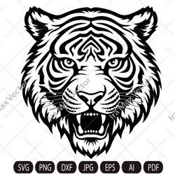 angry tiger roaring face outline clipart png svg, cut file, sublimation or vinyl for shirt ,mug ,sign