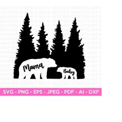 bear in the forest svg, bear svg, bear silhouette svg, papa bear svg, mama bear svg, bear clipart, cut files for cricut,