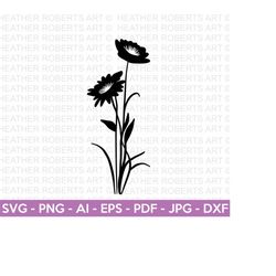 flowers svg, floral svg, garden svg, flowers silhouette, wildflowers svg, grass svg, flowers and leaves clipart, cricut