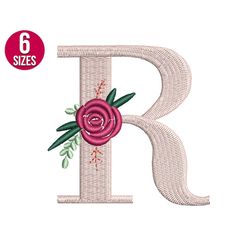 Floral Font Flower alphabet R letter embroidery design, Machine embroidery file, Instant Download