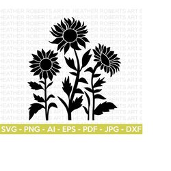 Sunflowers Silhouette SVG, Sunflower SVG, Floral SVG, Flowers Silhouette, Flowers svg, Flowers Clipart, Cricut Cut File,