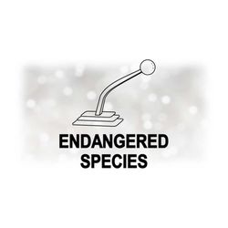 car / automotive clipart: bold black words 'endangered species' with black gear shifter and 1st / 2nd gear labels - digi
