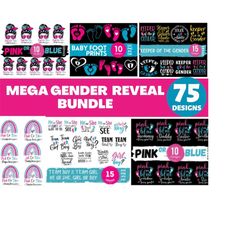 75 mega gender reveal svg bundle, baby shower svg, pregnancy svg, team boy svg, team girl svg, new baby svg, gender reveal png, pink or blue