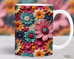 3d crochet flowers mug, floral mug