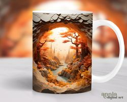 3d fall mug, autumn landscape