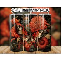 3d colorful flower butterfly 20oz tumbler wrap png, butterfly sublimation design png, seamless butterfly tumbler png,straight tumbler wrap