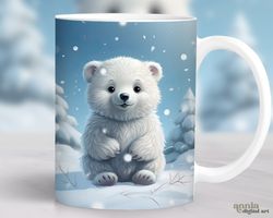 baby polar bear cub mug, winter cute animal mug