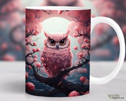 Pink Owl Mug, Watercolor Owl Mug