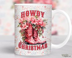 western christmas mug, pink cowgirl boots mug