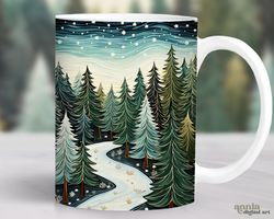 winter pine trees mug, nature landscape mug