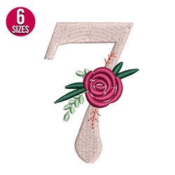 floral alphabet seven 7 embroidery design, machine embroidery pattern, instant download