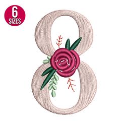 floral alphabet eight 8 embroidery design, machine embroidery pattern, instant download