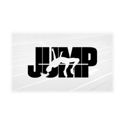 sports clipart: track & field black word jump w/ female high jumper silhouette cutout for high jump event - digital down