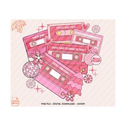 christmas music cassette tapes png, retro christmas png, christmas shirt design, pink christmas png, groovy christmas, sublimation download