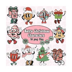retro christmas characters, christmas clipart, santa claus png, retro christmas png, groovy christmas, christmas clip art, digital download