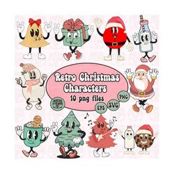 retro christmas characters, christmas clipart, santa claus png, retro christmas png, groovy christmas, christmas clip art, digital download