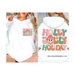 holly jolly holiday svg, boho christmas svg png, retro christmas svg, holiday svg, winter svg, christmas shirt front and